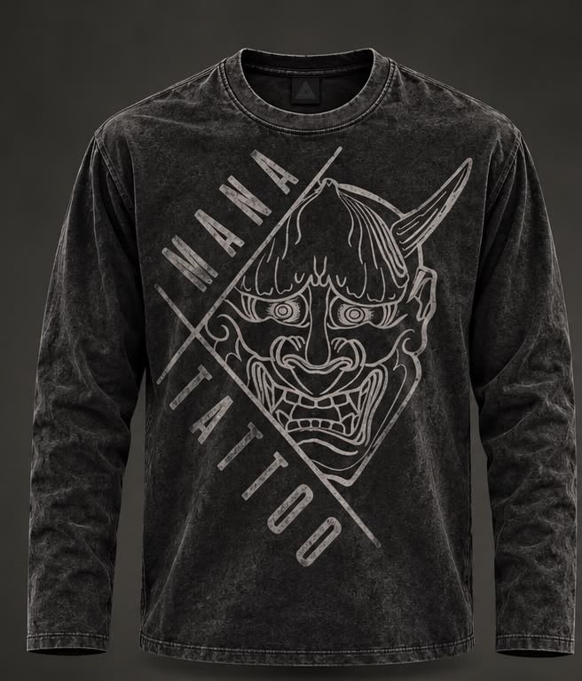 Longsleeve Hannya · MANA Tattoo – Washed Black, Vorderseite