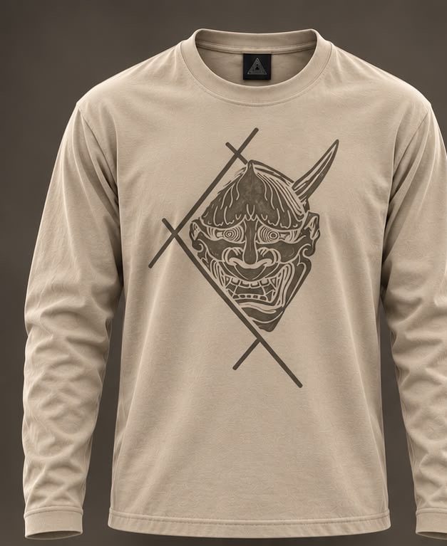 Longsleeve Hannya – Sand, Vorderseite